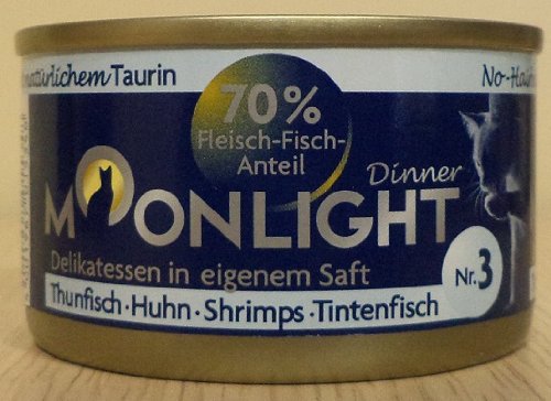 12x80g Moonlight Dinner Katzenfutter Dosen Nassfutter (Nr.3 Thunfisch Huhn Shrimps Tintenfisch)