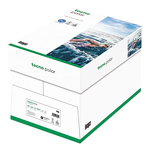 inapa Recycling-Papier, Druckerpapier tecno Polar: 80 g/m², A4, 2.500 Blatt (5x500), weiß