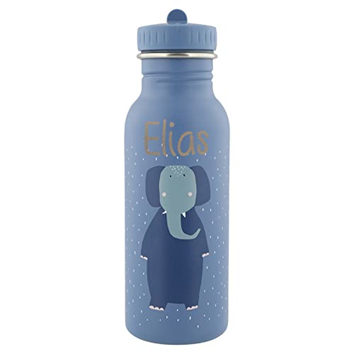 Elfenstall Personalisierte Trixie Baby Edelstahl Trinkflasche mit Namens-Gravur (500 ml, Elefant)