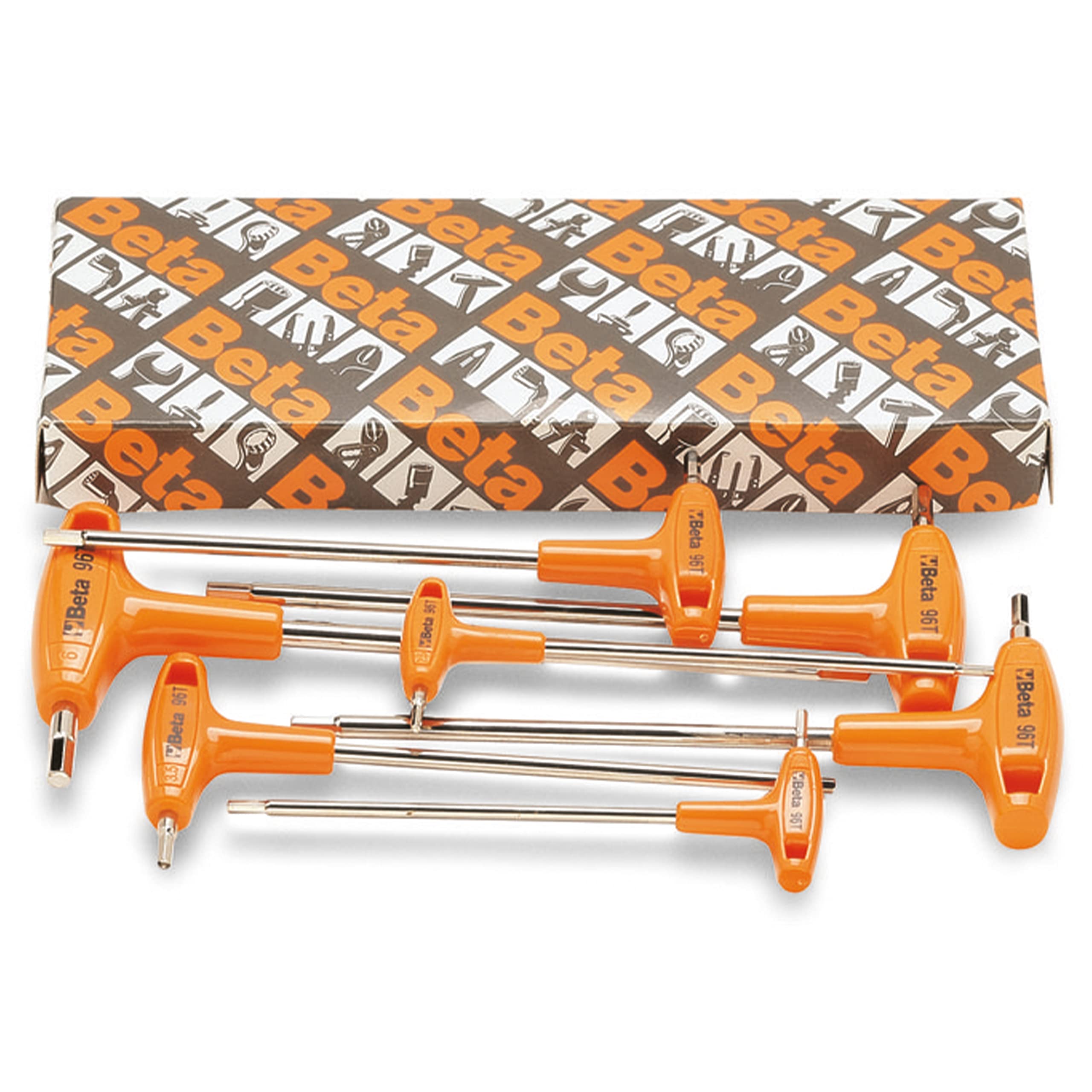 Beta 96T/S Sechskant-Stiftschlüsselsatz, Werkzeug-Set, Werkstatt Tools (7-teiliges Set, gebogen, mit Griff, verchromt, höchst widerstandsfähiges Material, made in Italy), Schwarz/Orange