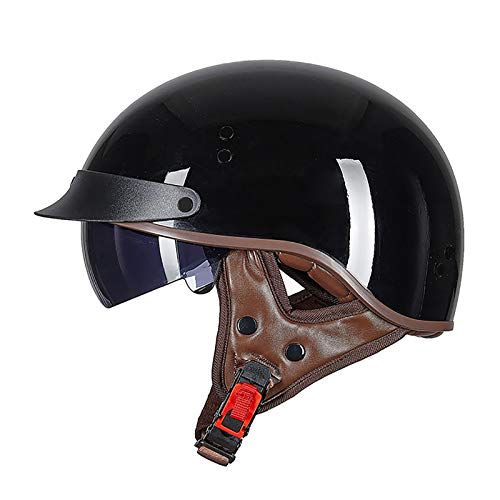 Motorrad Halbhelme Brain-Cap · Halbschale Jet-Helm Roller-Helm ECE-Zertifizierung Scooter-Helm Mofa-Helm Retro Motorrad Half Helm mit Built-in Visier für Cruiser Chopper Biker J,XL