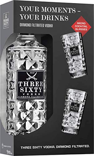 Three Sixty Vodka 0,7L 37,5% vol. mit zwei gratis Shotgläsern