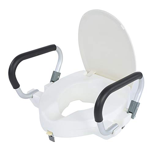 Wakects WC-Sitzerhöhung mit Griffen Toilettensitzerhöhung10 cm erhöhter Toilettensitz mit abnehmbarem gepolstertem gepolstertem Arm,Ideal für Behinderte ältere Schwangere Frauen