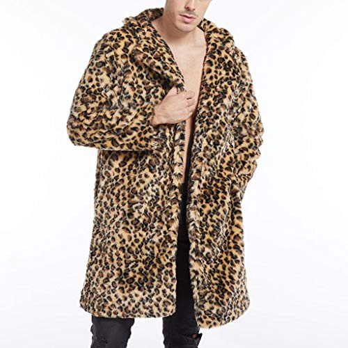 Yowablo Mantel Kragen Übermantel Männer Leopard Winter Warme Mode Outdoor Wolle Kunstpelz (M,1Khaki)