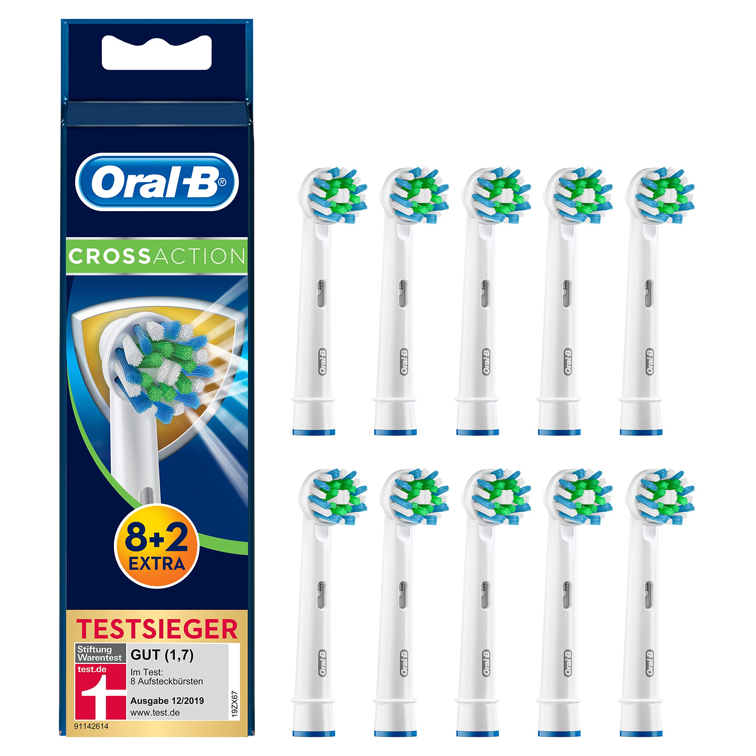 Oral-B CrossAction Aufsteckbürsten mit Bakterienschutz, 8+2 Stück