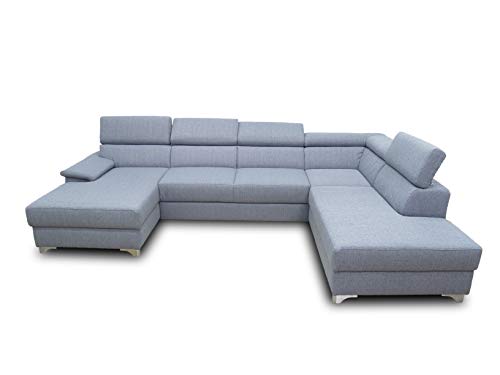 DOMO Collection Niria Wohnlandschaft | Eckcouch mit Schlaffunktion & Rückenfunktion | Sofa U Form Couch, großes Schlafsofa, grau, 167x337x230 cm