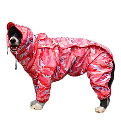 TFENG Hunde Regenmantel mit abnehmbarem Hoodie, Verstellbarer Outdoor-Tunnelzug Hundemantel, wasserdichte Hundejacke Regenjacke mit Kapuze und Kragenloch, 10 Größen (Camouflage pink)