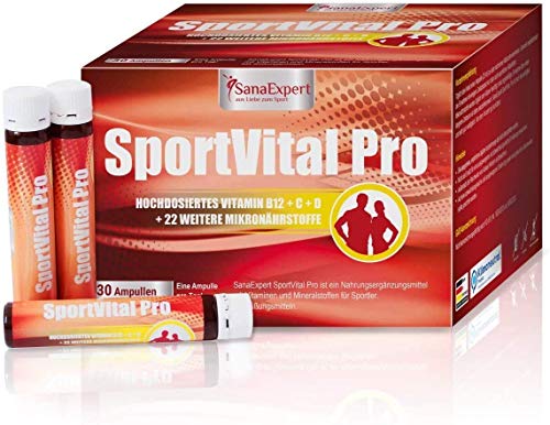 SanaExpert SportVital Pro, Multivitamin-Komplex zur Stärkung des Immunsystems, nicht nur für Sportler, L-Carnitin, 30 Ampullen à 25 ml, hochdosiert, Orange