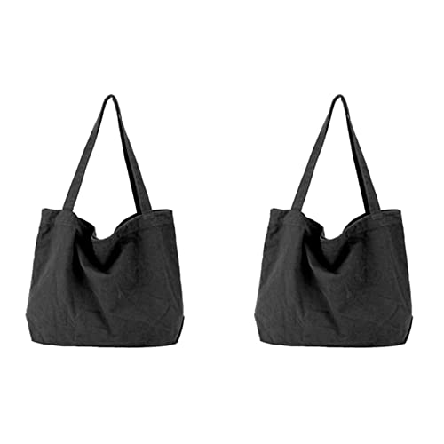 FASE 2X Segeltuch Handtasche Einfache Herren Einkaufs Tasche Aus Baumwolle mit Großer (Schwarz)