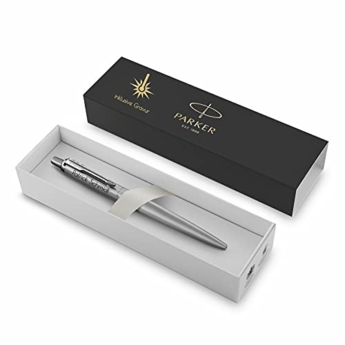 Parker Jotter XL Monochrom Kugelschreiber mit Gravur | Premium Stift | Geschenkbox | blaue Tinte | edel | personalisiertes Geschenk | Namen | graviert | Kuli | Geburtstag | hochwertig|Idee (Silber)
