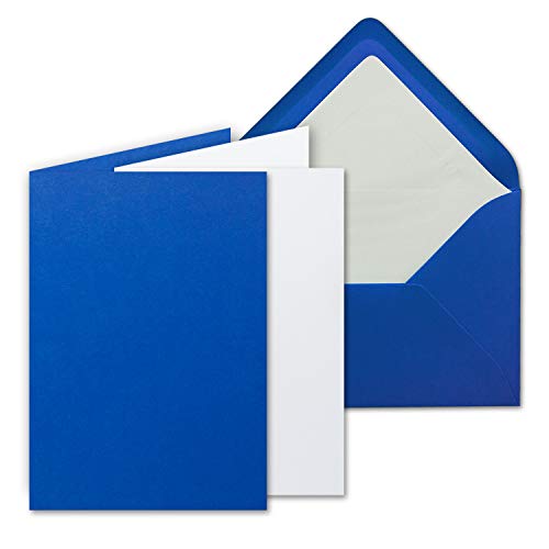 50 Sets - großes Kartenpaket, Royalblau (Blau), matt, mit 50 Faltkarten, passenden weißen Einlegeblättern & 50 gefütterten Umschlägen - DIN B6, 12 x 17 cm - 120 x 170 mm