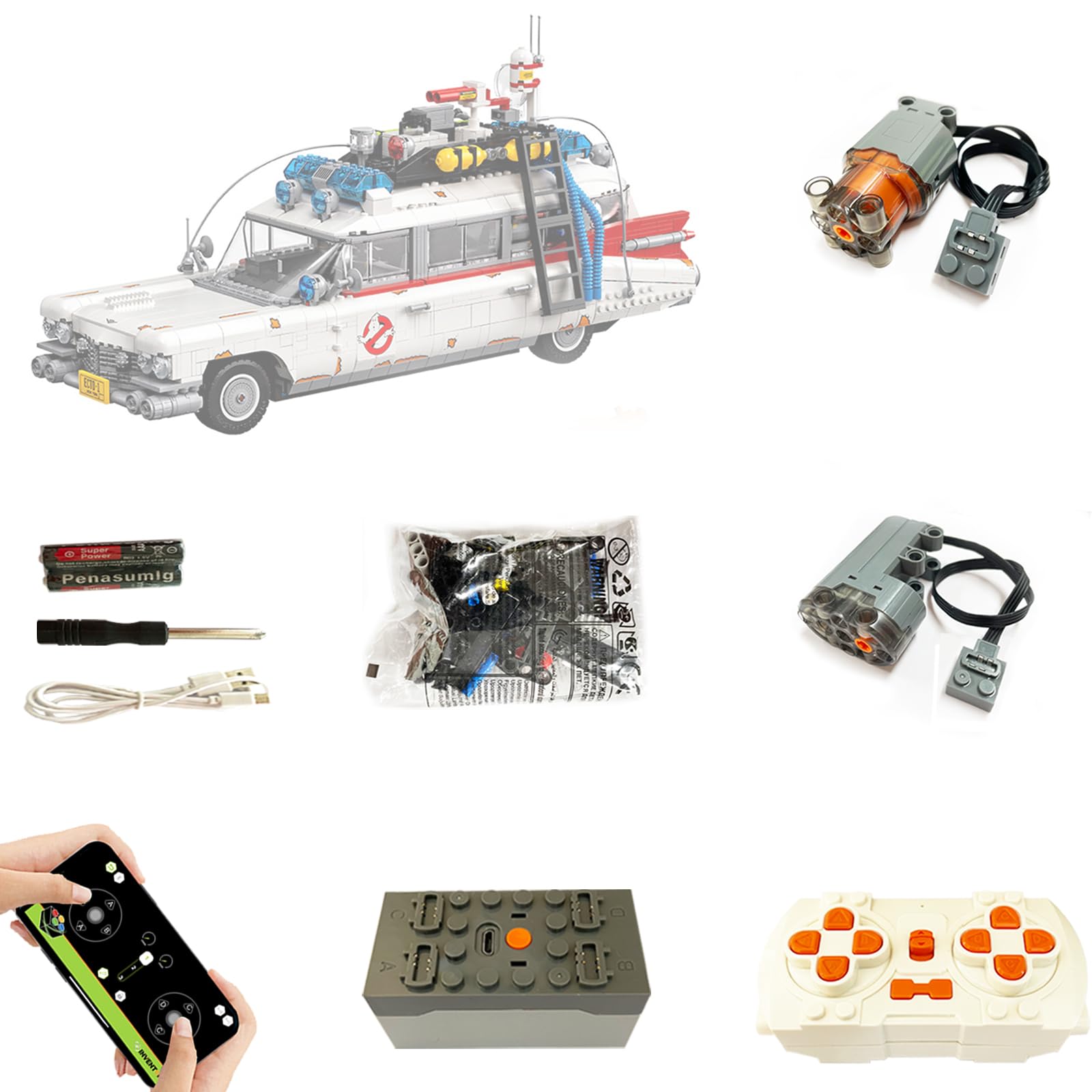 für Lego Ghostbusters ECTO-1 10274 Super Motor und Fernbedienung Upgrade Kit, Kompatibel mit Lego 10274 (Modell Nicht enthalten)