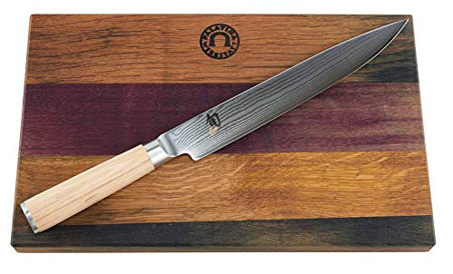 Kai Shun Classic White Set, Schinkenmesser DM-0704W Klinge 23 cm | ultrascharfes Japanisches Messer aus Damaststahl + großes Küchenbrett aus Eiche, 34x21 cm | VK: 269,- €