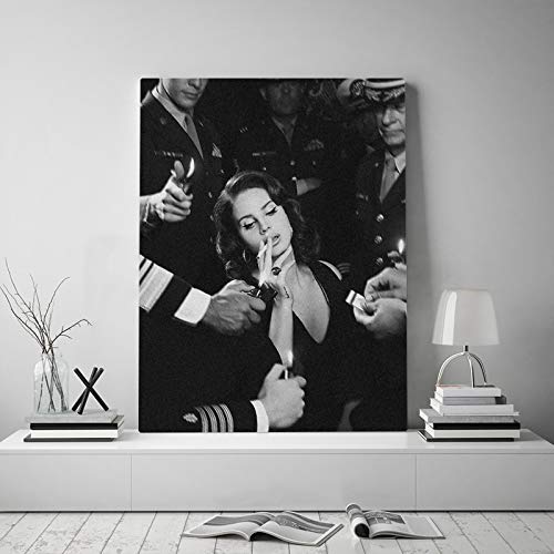 Wandkunst Leinwand Malerei Druck Lana Del Rey Poster Schwarz-Weiß-Bilder Poster, für Schlafzimmer Home Wanddekor Kein Rahmen (Size : 23.6x35.4in(60x90cm))
