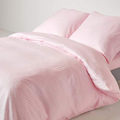 Homescapes 2-teiliges Bettwäsche-Set, Bettbezug 155 x 200 cm mit Kissenbezug 80 x 80 cm, 100% ägyptische Baumwolle mit Satin-Streifen, Fadendichte 330, rosa