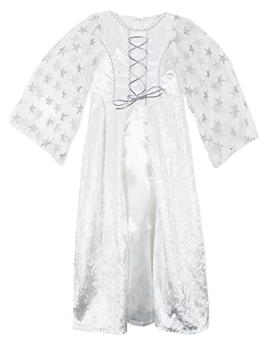 Kinder Engelskostüm "Lea" mit Sternen - Weiß Silber | Christkind Kleid Weihnachten (104)