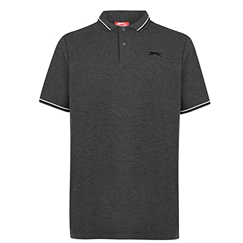 Slazenger Tipped Herren Polo Poloshirt T Shirt Kurzarm Classic Fit Tee Charcoal Marl L