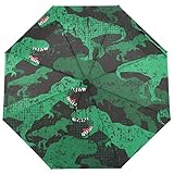 ISAOA Automatischer Reise-Regenschirm, faltbar, Dinosaurier-Rex, kompakt, winddicht