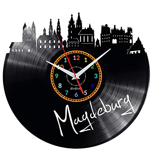 EVEVO MAGDEBURG Wanduhr Vinyl Schallplatte Retro-Uhr groß Uhren Style Raum Home Dekorationen Tolles Geschenk Wanduhr MAGDEBURG