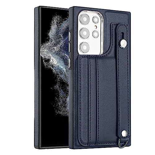CHNZUX Brieftaschen-Hülle Für Samsung Galaxy S23 Ultra/S23 Plus/S23 Strapazierfähiges Leder Handyhülle Mit Kartenschlitz Und Handgelenkbandschutz Schutzhülle (Blau,S23)