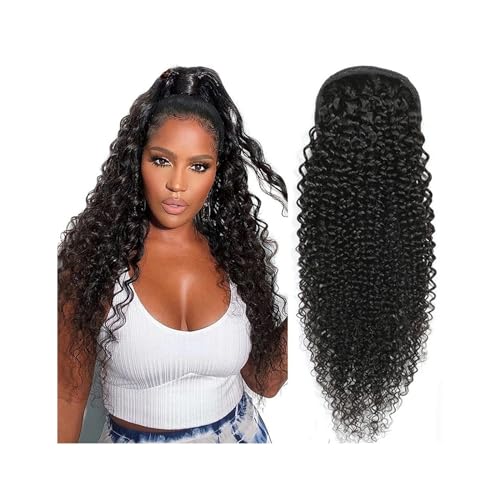 Pferdeschwanz Haarverlängerung 8-26" Drawstring Ponytail Extension, Kinky Curly Human Hair Pony Tail Natural Color Brazilian Hair Clip in Afro Curly Ponytail Hairpieces for Women Ponytail Braid Extens