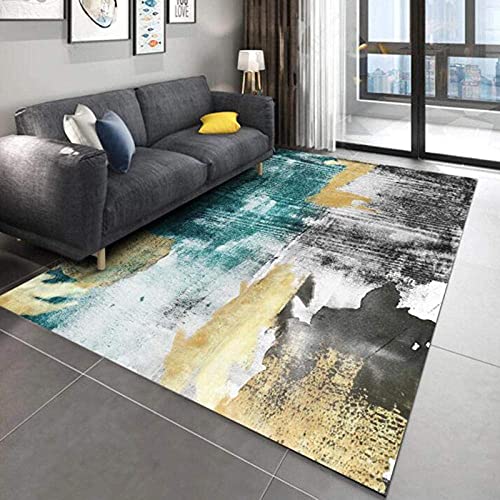 FGDSA Moderner Teppich für Wohnzimmer, waschbar, weiche Haptik, für Flur, abstrakte Aquarellwiedergabe, Gelb / Schwarz, 160 x 230 cm