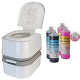 Montafox Campingtoilette 24 Liter - Optional erhältlich: Sanitärflüssigkeiten und Reinigungsspritze - WC + 2 x 2L