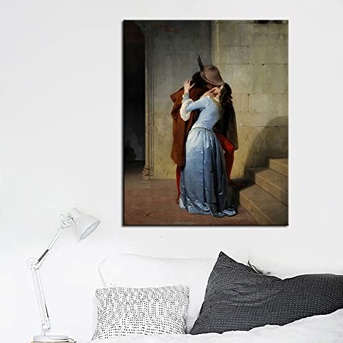 Italien Maler Francesco Hayez Kiss-Il Bacio Poster Und Drucke Wandkunst Leinwand Malerei Liebhaber Bild Für Wohnzimmer Dekor Geschenk (70x100 cm(ohne Rahmen))