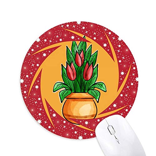 Red Potted Lily Cartoon Wheel Mouse Pad Round Red Rubber