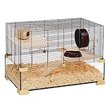 Ferplast Käfig für Hamster oder Mäuse Karat 80 Kleine Nagetiere, Zwei Ebenen mit Zubehör, aus Glas und Metallgitter