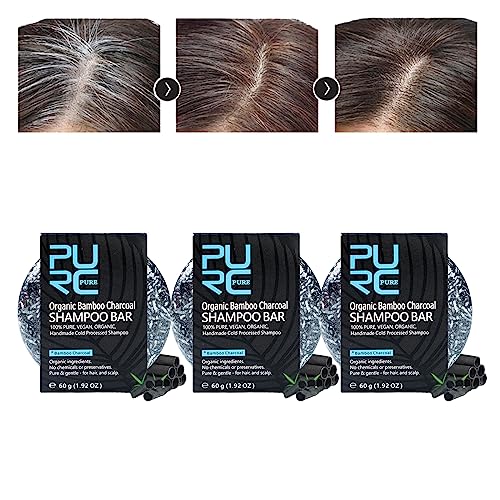PURC Grey Hair Reverse Bar, PURC Spartan Grey Hair Reverse Bar, Haarverdunkelungs-Shampoo-Riegel, Graue Haarabdeckungsseife, Natürliche Bio-Bambuskohle-Haarverdunkelungs-Shampoo-Riegel (3Pcs)