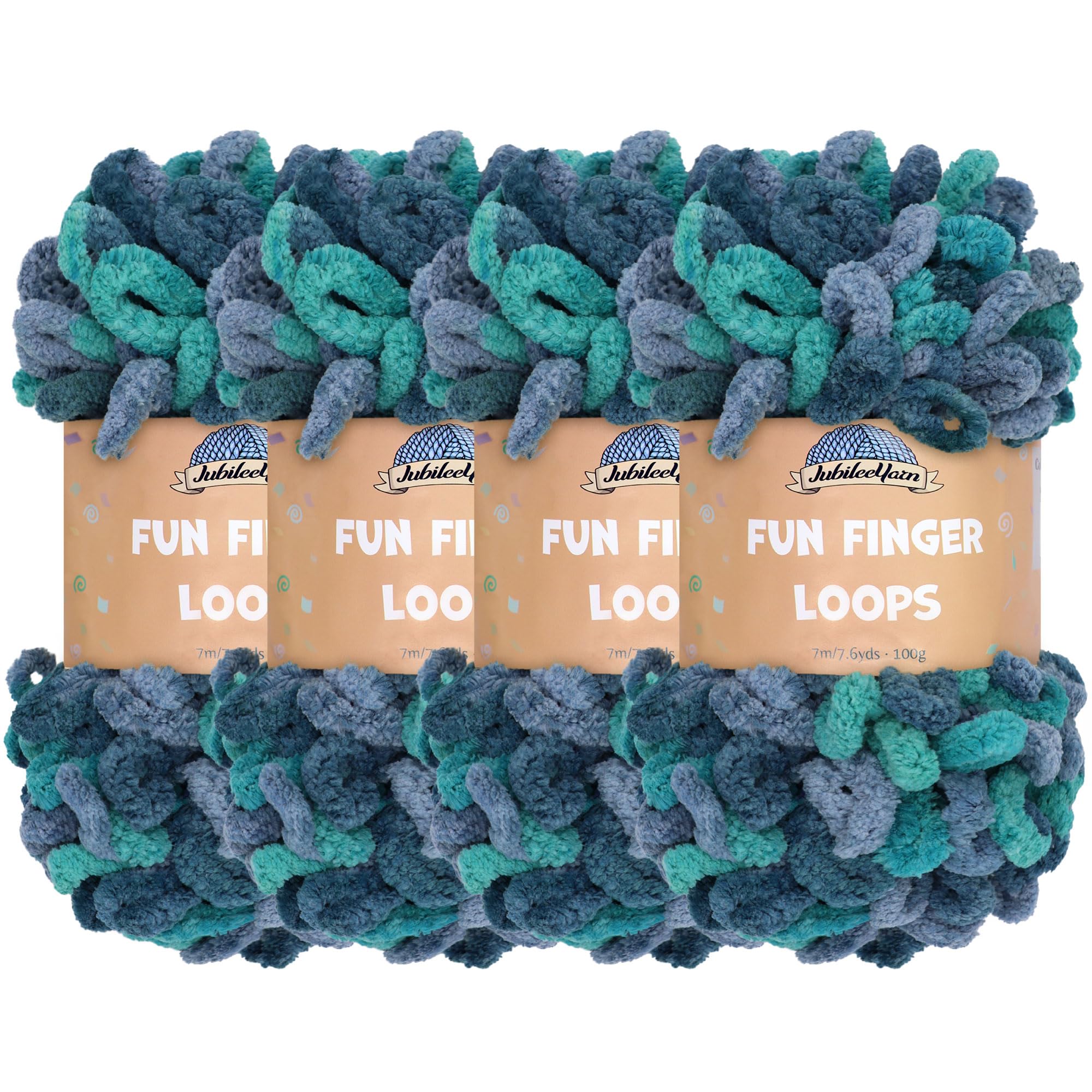 JubileeYarn Fun Fingerschlaufen-Garn – Polyester Jumbo Weight Loop Garn – 100g/Knäuel – Poseidon – 4 Knäuel