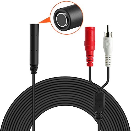 Dericam Mikrofon Hochempfindliches für CCTV/IP-Kamera/DVR/NVR, Mini-CCTV-Tonabnehmer mikrofon, externer Ton der Kamera, 18M-Kabel, inklusive Power Splitter, ohne Netzteil, AP1-2B, Schwarz