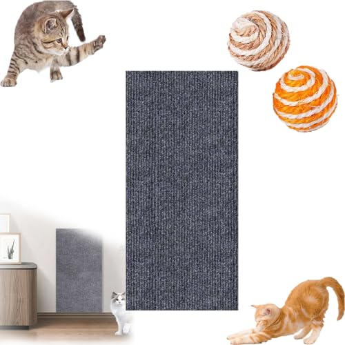 Asisumption Cat Scratching Mat - Can Protect Furniture, 39.4’’ X 11.8’’ Climbing Cat Scratcher, Cat Wall Scratcher, Trimmable Cat Scratching Carpet Self-Adhesive Mat (23.6 * 78.7in,Dark Grey)