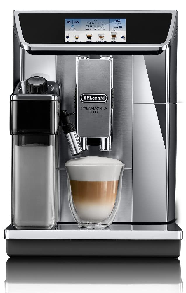 De'Longhi PrimaDonna Elite ECAM 656.75.MS Kaffeevollautomat mit 4,3 Zoll Farbdisplay automatischer Milchschaum 2 Tassen Funktion 1350W großer 2 L Wassertank Coffee Link App silber
