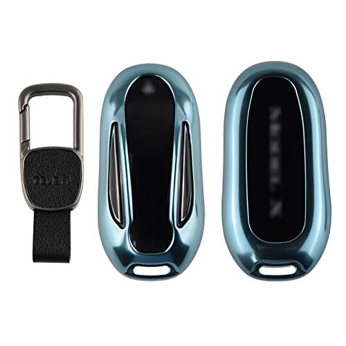 Kwak's Schlüsselhülle für Model X Premium Aluminium Autoschlüsselhülle Schlüssel Abdeckung Kompatible mit Modell X Metall Schlüsselhalter mit Schlüsselbund Schlüsselring(1#Charming Blue)
