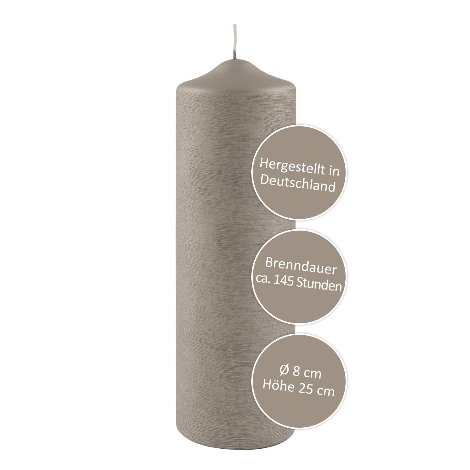 FINK graue Stumpen Kerze - festliche Tischdeko Silvester silberne Hochzeit runder Geburtstag - duftneutral rußarm - H 25 D 8 cm