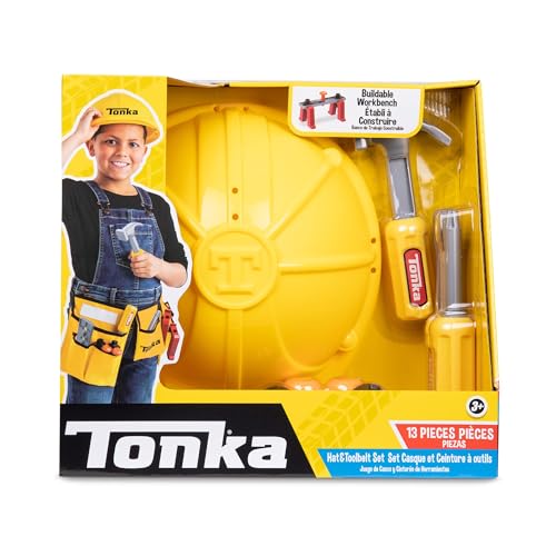 Basic Fun Tonka Tough Tool Belt and Hat Set, mit 11 Werkzeugen, Simul Play Builder, Construction Dress Up, Fancy Dress Tools and Hard-Hat, DIY Creative Toy für Kinder, Kinder ab 18 Monaten +