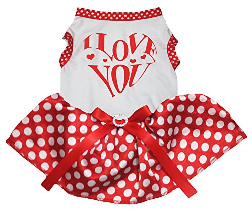 Petitebelle Hundekleid für Welpen, mit Aufschrift "I Love You", weißes Top, Rot (XXXL, gepunktet)