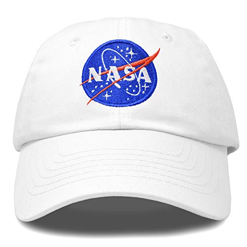 DALIX NASA Hat Baseball Cap Washed Cotton Embroidered Logo Pigment Dyed, Weiss/opulenter Garten, Einheitsgröße