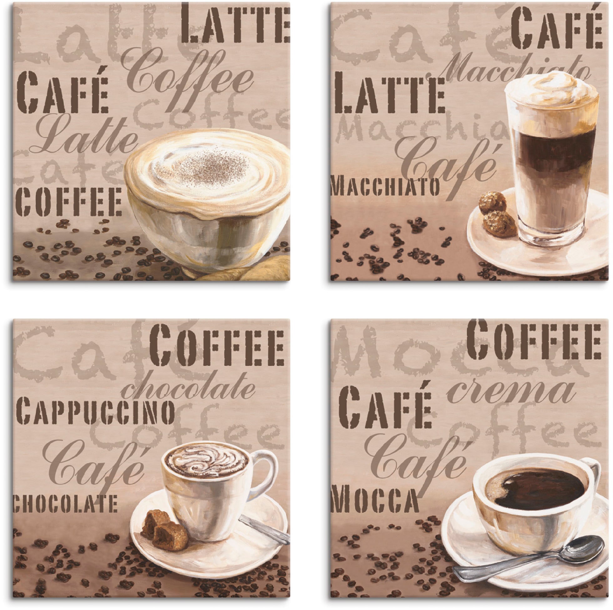 Artland Leinwandbild "Milchkaffee Latte MacchiatoChocolate", Getränke, (4 St.)