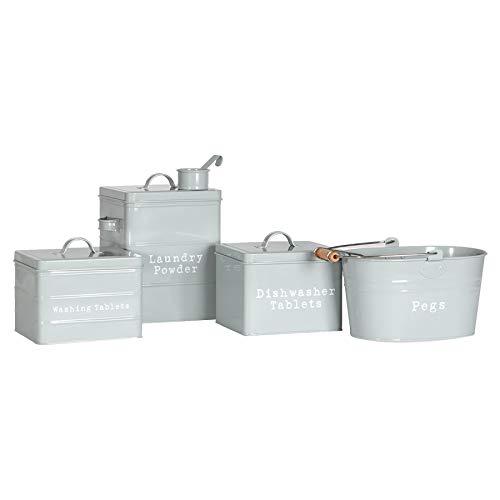 Harbour Housewares 4 x Vintage-Metall-Mehrzweckraum Lagerung Kanistern - Industrie Stil Tins - cm - Grau