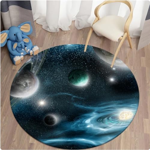 Space Galaxy Planet Bedruckter Runder Teppich, rutschfeste Teppiche Für Kinderzimmer, Schlafzimmer-Wohnzimmer-Sofa-Dekor-Teppich, Küchen-Fußmatte