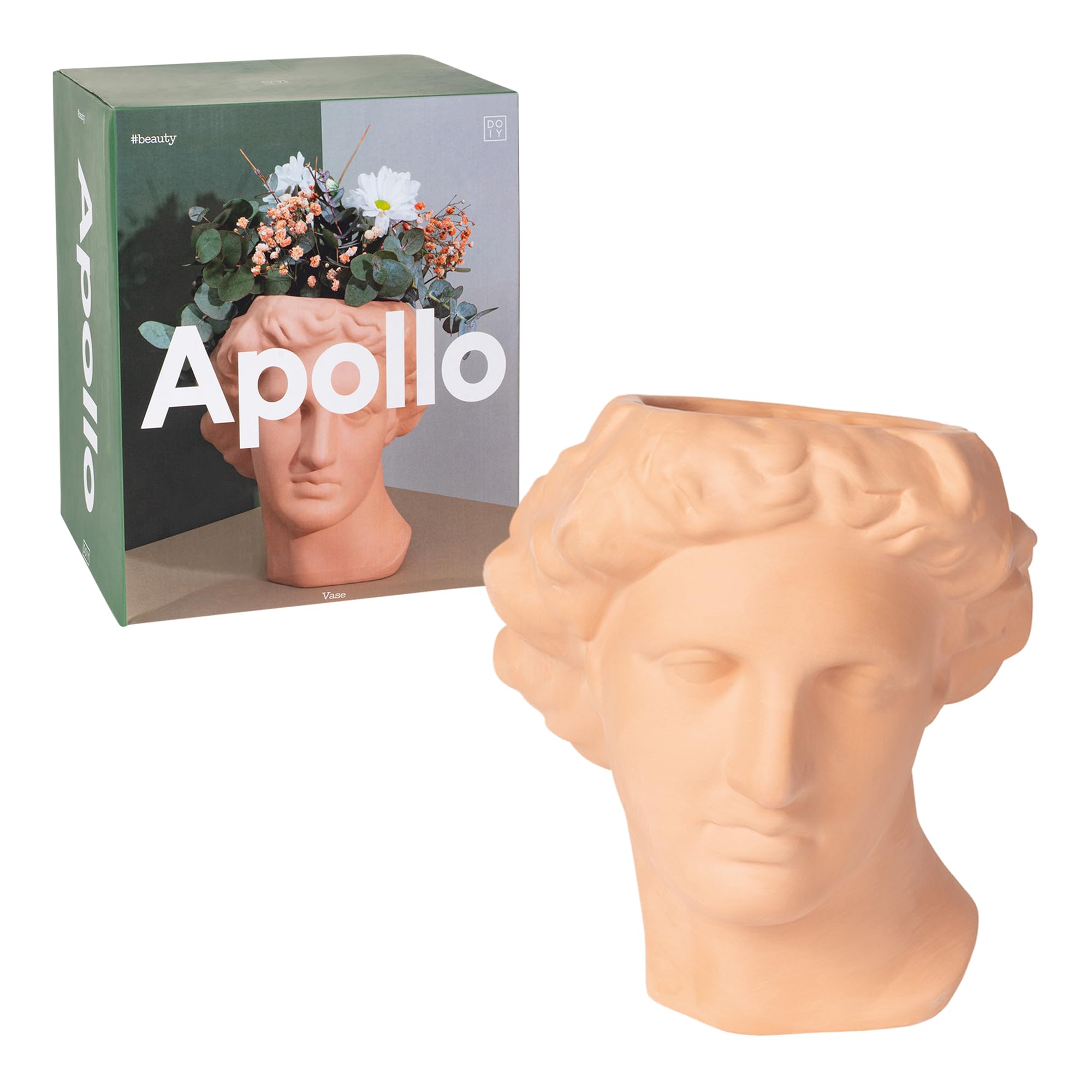 DOIY - Moderne dekorative Vase - Design in Form des griechischen Gottes Apollon - Hergestellt aus Keramik - Blumenvase - Dekorativer Blumenhalter - Braun - 20x20x23,4 cm