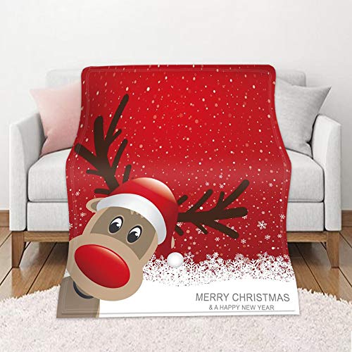Chickwin Weihnachten 3D Flanelldecke Kuscheldecke, Super Soft Weiche Wohndecke Warm Flauschige Decke TV-Decke Mikrofaserdecke Sofadecke oder Bettüberwurf Tagesdecke (Roter Elch,150x200cm)