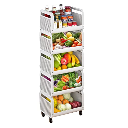 4-stufiger Obstkorb für die Küche, Obst- und Gemüse-Aufbewahrungswagen mit Rädern, Gemüsekorb, Kartoffel-Zwiebel-Aufbewahrungsbehälter, Regal für die Küche, Speisekammer, Obst-Gemüse-Aufbewahrungsko