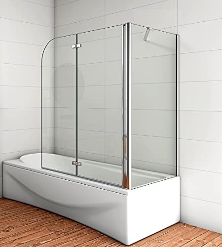 Acezanble Badewannenaufsatz 120x75cm Eck Duschwand Badewanne 2-tlg.Faltwand H140cm