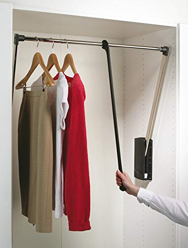 Kleiderlift verstellbar Garderoben-Lift Wardrobelift Schrank - Servetto | Kleider-Lüfter klappbar schwarz - vernickelt | breiten-verstellbar 600-1000 mm | 1 Stück - Kleiderstange ausklappbar