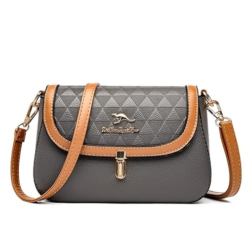 BHUJIA Damentasche Kontrasttasche Damen Rhombus One-Shoulder Crossbody Bag Satteltasche, grau, 22*6*16cm