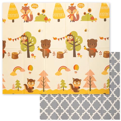 Spielmatte Baby Schadstofffrei - Krabbelmatte Baby 150x180x1cm - Krabbelmatte Wendbar, Faltbar und Wasserabweisend - Schaumstoff Babymatte - Baby Spielmatte - Fuchs - Sweety Fox